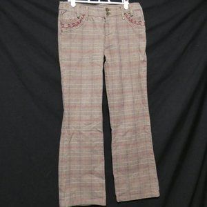 E & YOU, size 4, plaid pants with embroidered pockets